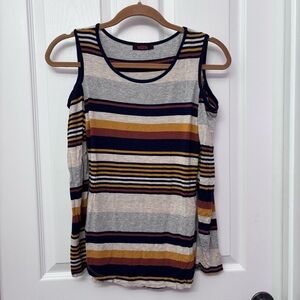 Striped Cold-Shoulder Long Sleeve Top | Blush Size S